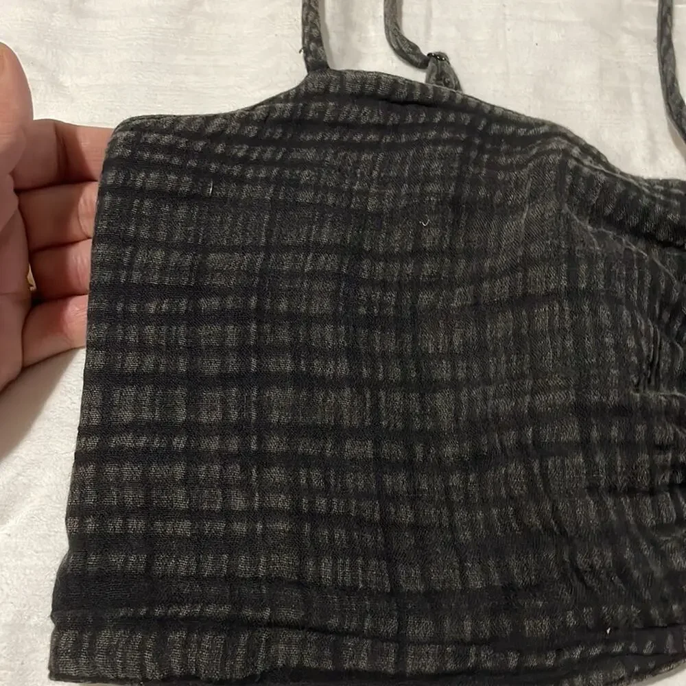 Anthropologie L grey black gauzy bandeu top straps elastic back NWT